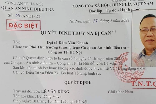 Truy nã đặc biệt bị can Lê Văn Dũng (Lê Dũng Vova)