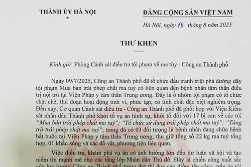 Đồng chí Bí thư Thành uỷ Hà Nội gửi thư khen Công an thành phố