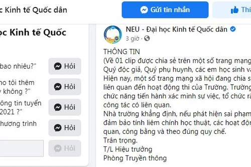 ĐH Kinh tế quốc dân phản hồi về clip nghi liên quan thi cử trong trường