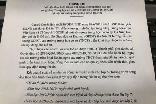 Hà Nội chính thức dừng tuyển sinh hệ song bằng với lớp 6 năm học tới