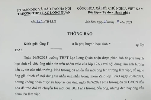 Sở GD-ĐT Hà Nội “tuýt còi” trường từ chối dạy học sinh vì phụ huynh nhắn tin thắc mắc khoản thu