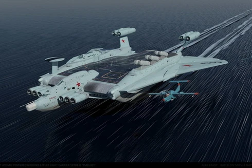 Ý tưởng thiết kế tàu sân bay hạt nhân dạng Ekranoplan siêu độc đáo của Liên Xô