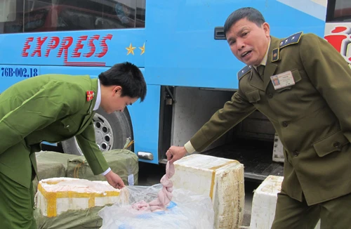 Xe khách chở 1,5 tấn tràng, nầm lợn “thối” 