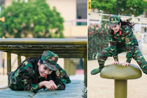 Hoa hậu Ngọc Hân và Nguyễn Thị Loan diện áo lính, tập luyện như đặc công