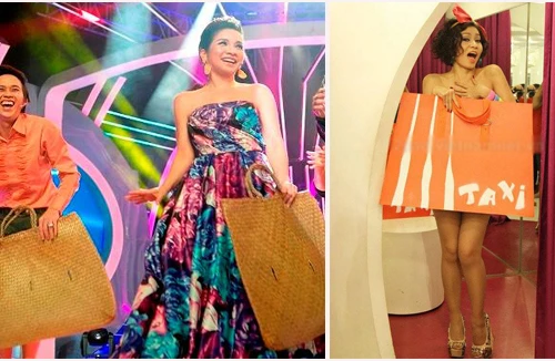 Bắt chước Thu Minh, Minh Thuận-Hoài Linh che thân bằng túi giấy