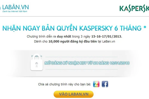 Kaspersky, Laban.vn tặng 10.000 phần mềm diệt virus bản quyền 