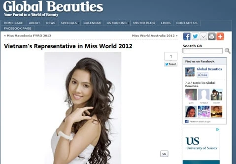 Hoàng My đại diện Việt Nam thi Miss World 2012