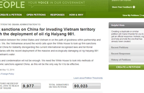 Đã có hơn 90.000 chữ ký đề nghị Mỹ trừng phạt Trung Quốc