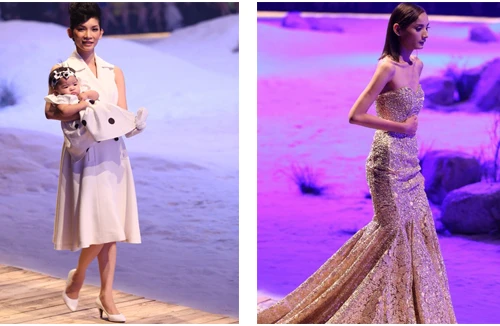 Xuân Lan bế con gái đi catwalk, Lê Thúy ngất xỉu trên sàn diễn