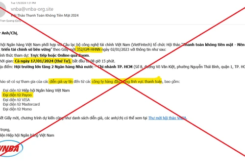 Giả mạo Hiệp hội Ngân hàng mời tham gia hội thảo