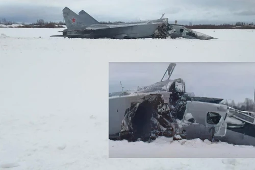Tiêm kích MiG-31K Nga sập càng khi cất cánh khiến thân trước bị xé toạc