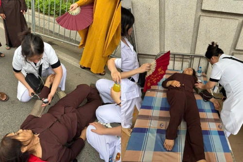 Nhiều người bị hạ đường huyết, say nắng, say nóng khi đi chiêm bái xá lợi Đức Phật ở chùa Quán Sứ