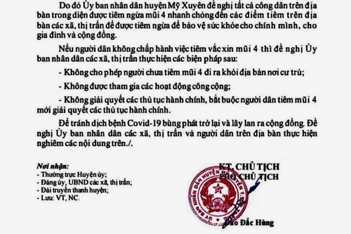 Thu hồi văn bản cấm người dân đi khỏi nơi cư trú khi chưa tiêm vaccine mũi 4