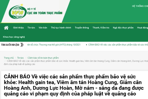 Bộ Y tế cảnh báo hàng loạt sản phẩm giảm cân, tăng cường sinh lực… quảng cáo vi phạm