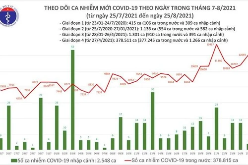 12.096 ca Covid-19 mới trong ngày 25-8, số ca ở TP. Hồ Chí Minh vẫn rất cao