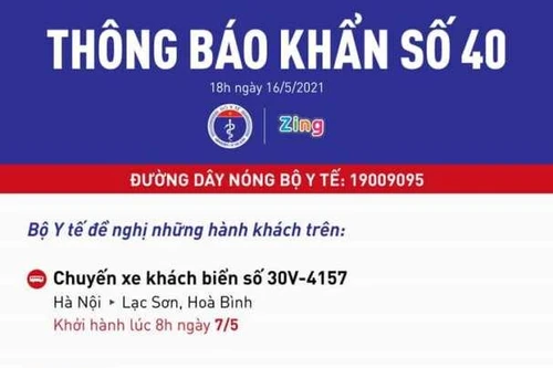 Khẩn tìm người đi chuyến xe khách từ Hà Nội lên Hòa Bình do có người mắc Covid-19