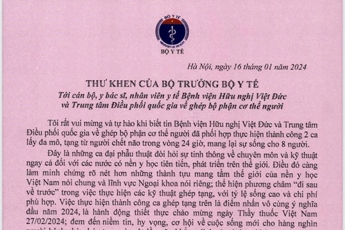 Bộ trưởng Y tế gửi thư khen, biểu dương kỳ tích ghép tạng cứu 8 người