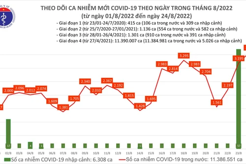 Ngày 24-8, số mắc Covid-19 tăng cao nhất gần 4 tháng qua, 2 bệnh nhân tử vong