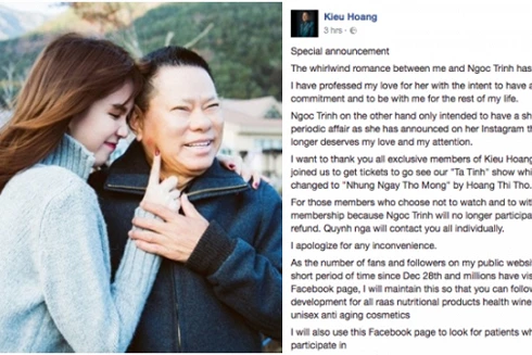 Tỷ phú Hoàng Kiều tuyên bố chia tay Ngọc Trinh