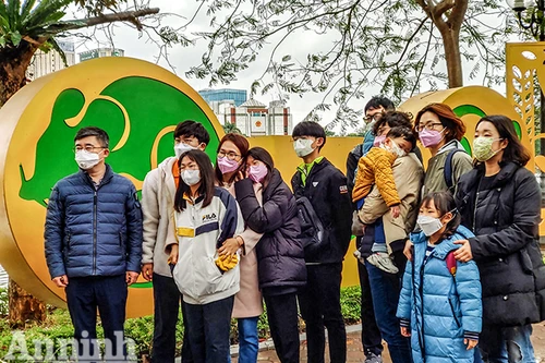 [ẢNH] Đề phòng mắc nCoV, du khách không rời khẩu trang y tế khi du xuân