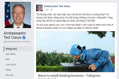 Đại sứ Mỹ ủng hộ Hà Nội lắp đặt vòi nước công cộng uống liền được