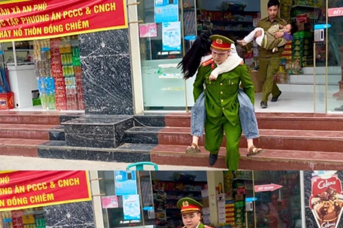 Cứu 3 người mắc kẹt trong tình huống cháy giả định tại khu dân cư 