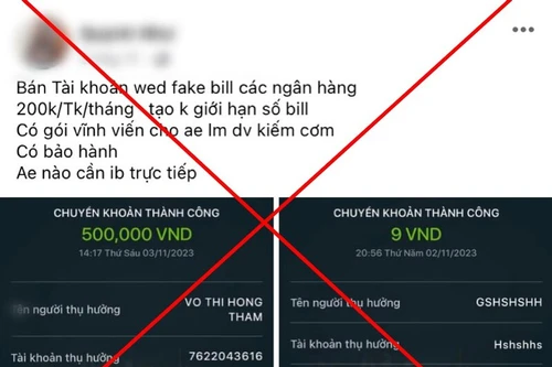 Bắt 5 đối tượng bán hình ảnh hóa đơn chuyển khoản ngân hàng giả