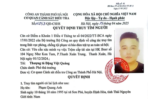 Công an Hà Nội tìm người liên quan đến vụ trộm cắp tài sản