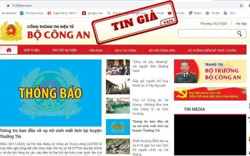 Website www.11384vn.com giả mạo Cổng thông tin Bộ Công an
