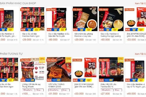 Nước cốt lẩu Trung Quốc bán tràn lan trên sàn thương mại điện tử 