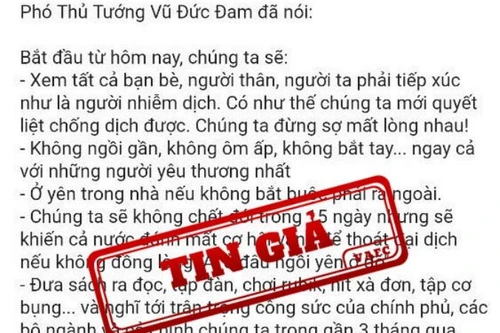 Lại giả mạo phát ngôn của Phó thủ tướng Vũ Đức Đam