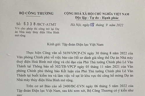 Nhà máy thủy điện Hòa Bình mở rộng được thi công trở lại sau sự cố