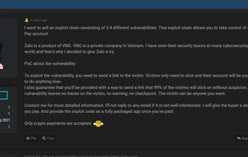 Hacker rao bán cách chiếm đoạt tài khoản Zalo 