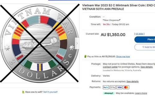 Yêu cầu kiểm tra, rà soát và gỡ bỏ vật phẩm đồng 2 AUD có hình “cờ vàng” vi phạm