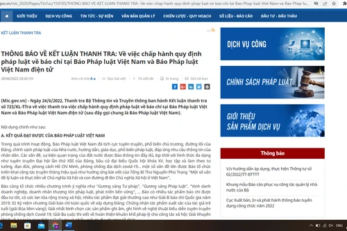 Công bố kết luận thanh tra Báo Pháp luật Việt Nam