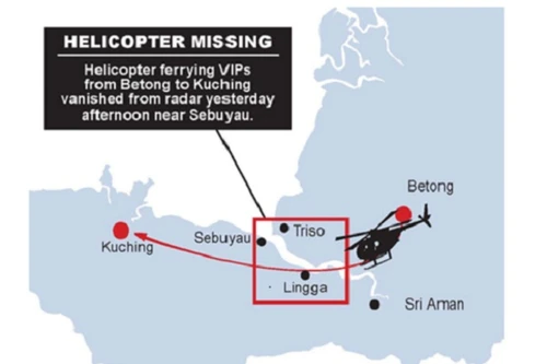 Trực thăng chở nhiều khách VIP của Malaysia mất tích tại Sarawak