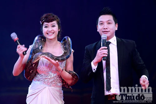 Người đẹp dẫn chương trình với trăn... tinh