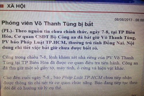 Xung quanh vụ bắt giữ phóng viên của báo Pháp luật TP.HCM
