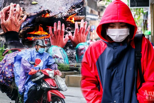 Hà Nội chìm trong giá buốt, người dân đốt lửa sưởi ấm bên đường