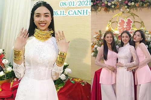 [ẢNH] Đám cưới miền Tây đặc biệt của Á hậu Thúy An: Nhà trai đi thuyền, cô dâu vàng đeo ‘trĩu cổ’, dàn phù dâu toàn Hoa hậu