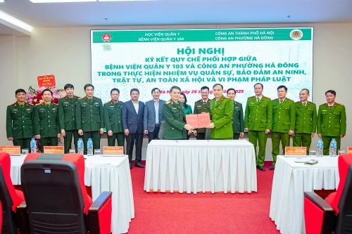 Công an phường Hà Đông ký kết quy chế phối hợp bảo đảm an ninh trật tự tại Bệnh viện Quân y 103