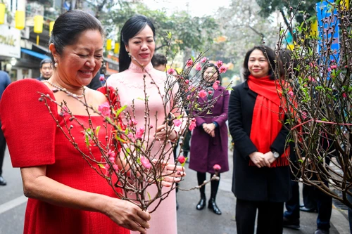 Phu nhân Chủ tịch nước và Phu nhân Tổng thống Philippines tham quan chợ hoa Tết Hàng Lược