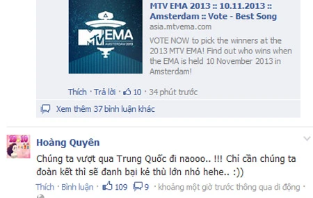 Sao Việt kêu gọi fan ủng hộ Mỹ Tâm, đánh bại "đối thủ" Trung Quốc