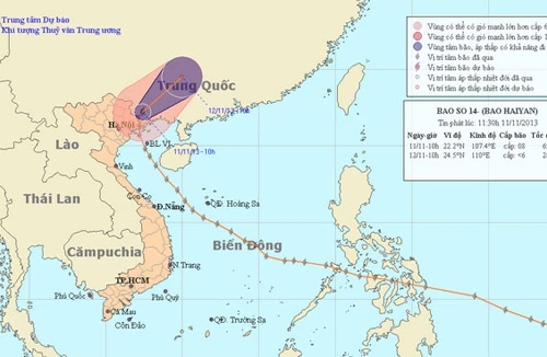 Tâm bão Hải Yến đang tiến dần vào Trung Quốc