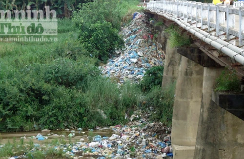 Kiểm tra bãi rác "khủng" dưới cầu sông Giang