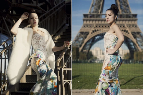 Quách An An vai trần gợi cảm khoe sắc kiêu sa ở Paris