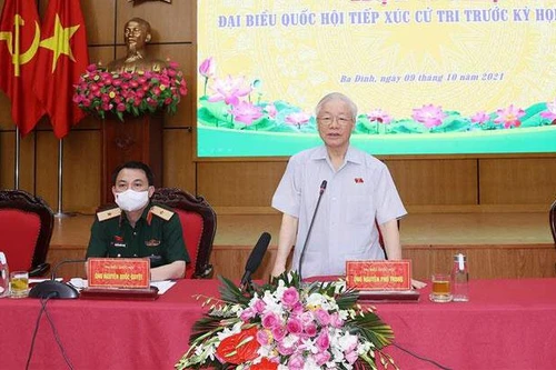 Tổng Bí thư Nguyễn Phú Trọng phát biểu tại hội nghị tiếp xúc cử tri