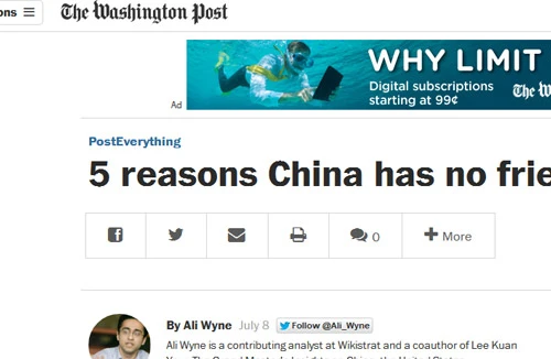 Báo Washington Post (Mỹ) phân tích 5 lý do khiến Trung Quốc không có bạn bè