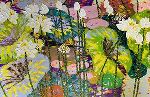 Phật tử đạo tràng vẽ hoa sen