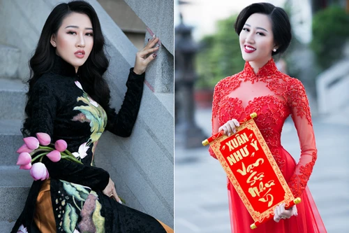 Hoa hậu Huỳnh Thuý Anh nền nã áo dài đón xuân